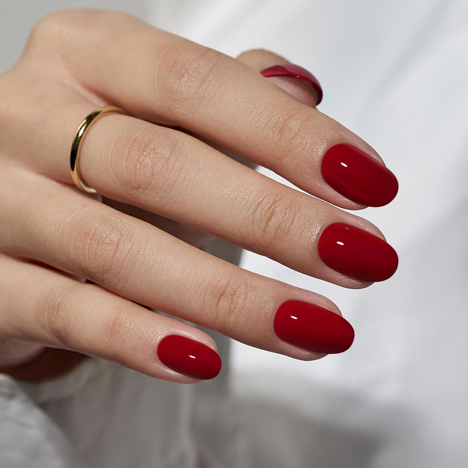 Red Short Oval Soft Gel Press-On Nails