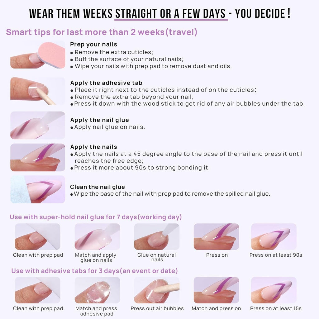 Black French Tip press-on nails kit with storage box and tools